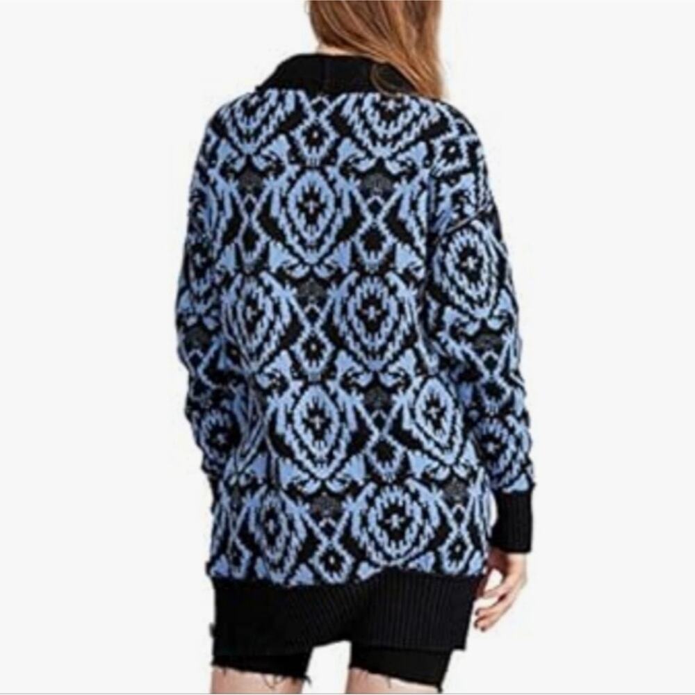 Free People Blue Black Winter Skies Print Tunic Dress Oversized Sweater Size M - Picture 5 of 13